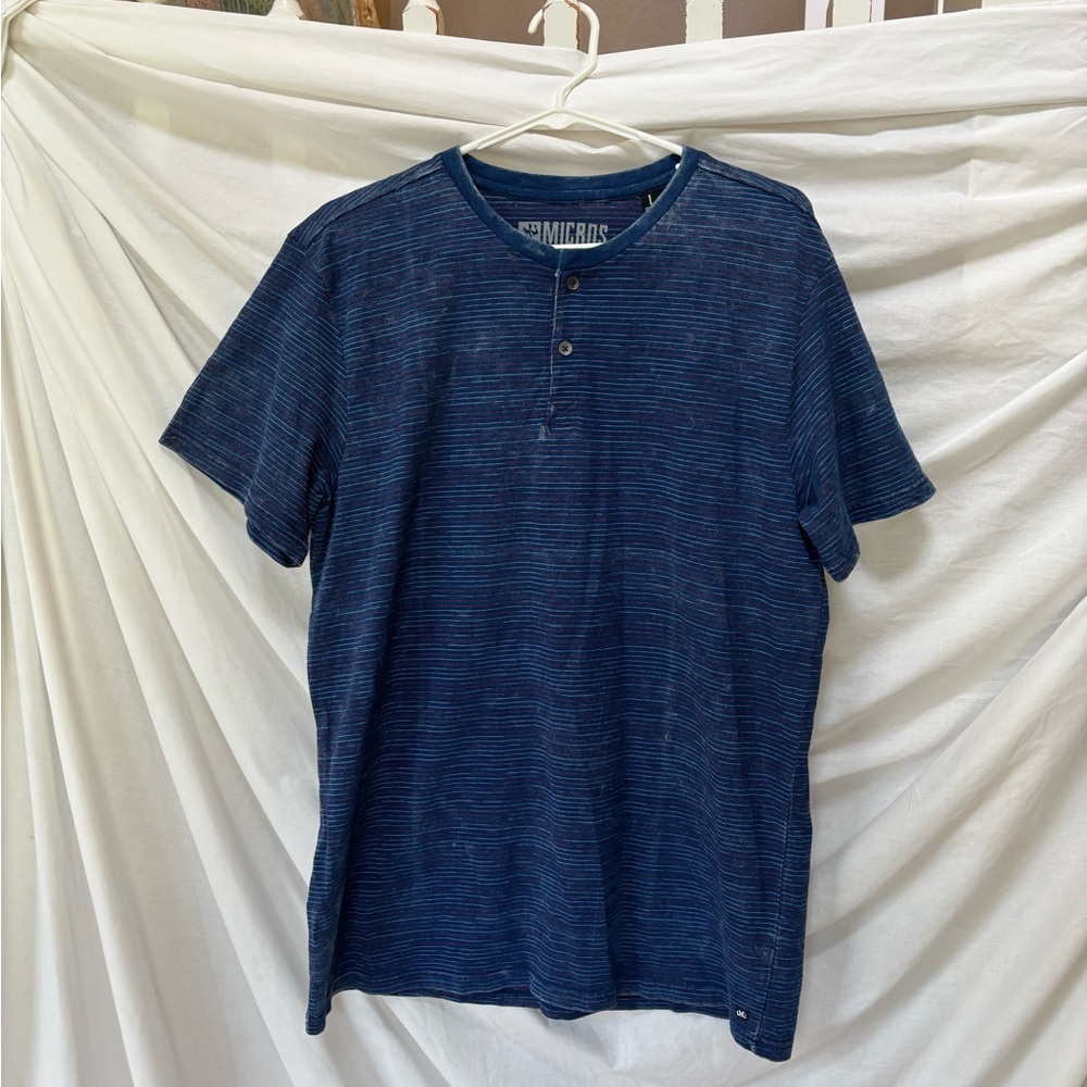 New Micros Blue Stripe Cotton T Shirt size L